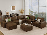 EASE MOOSE Modular Sectional Sofa, Leather Sectional Couch, Deep Brown