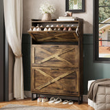 Maupvit Shoe Storage Cabinet with 2 Flip Drawers, Freestanding Shoe Organizer with Metal Legs for Entryway, Narrow Shoe Rack Cabinet, Rustic Brown