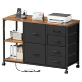Maihail 6 Drawer File Cabinet with Charging Station and Open Storage Shelf