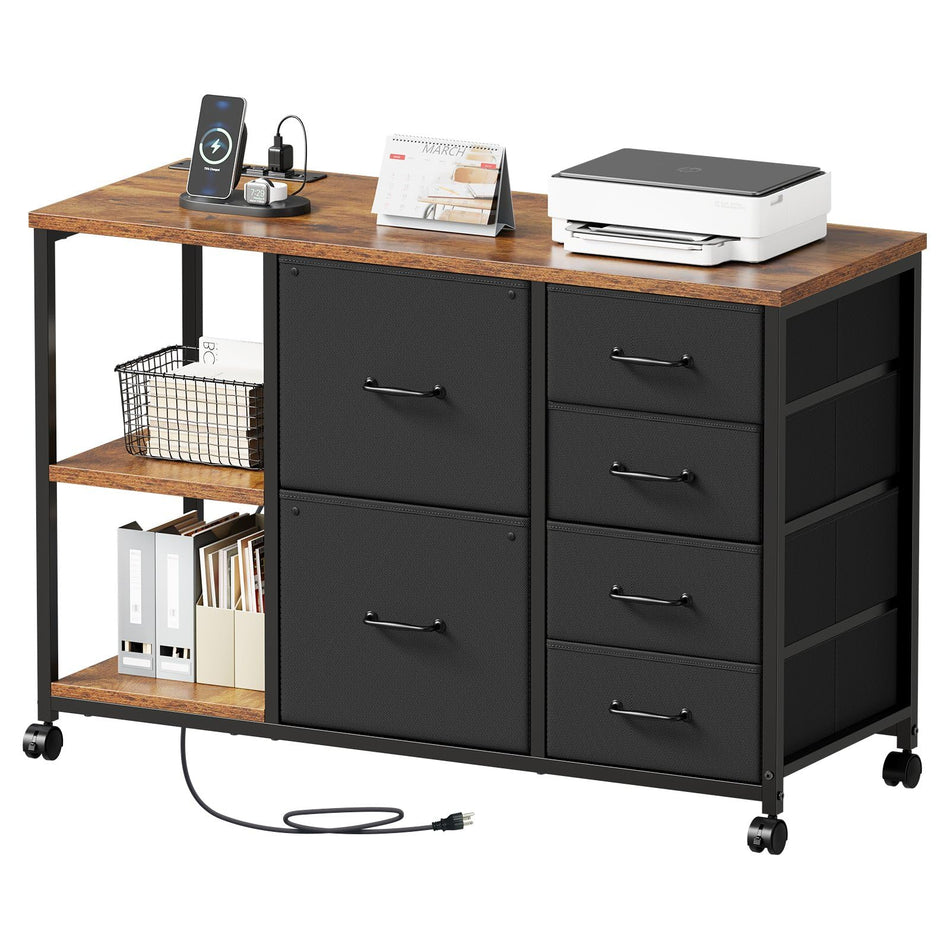 Maihail 6 Drawer File Cabinet with Charging Station and Open Storage Shelf