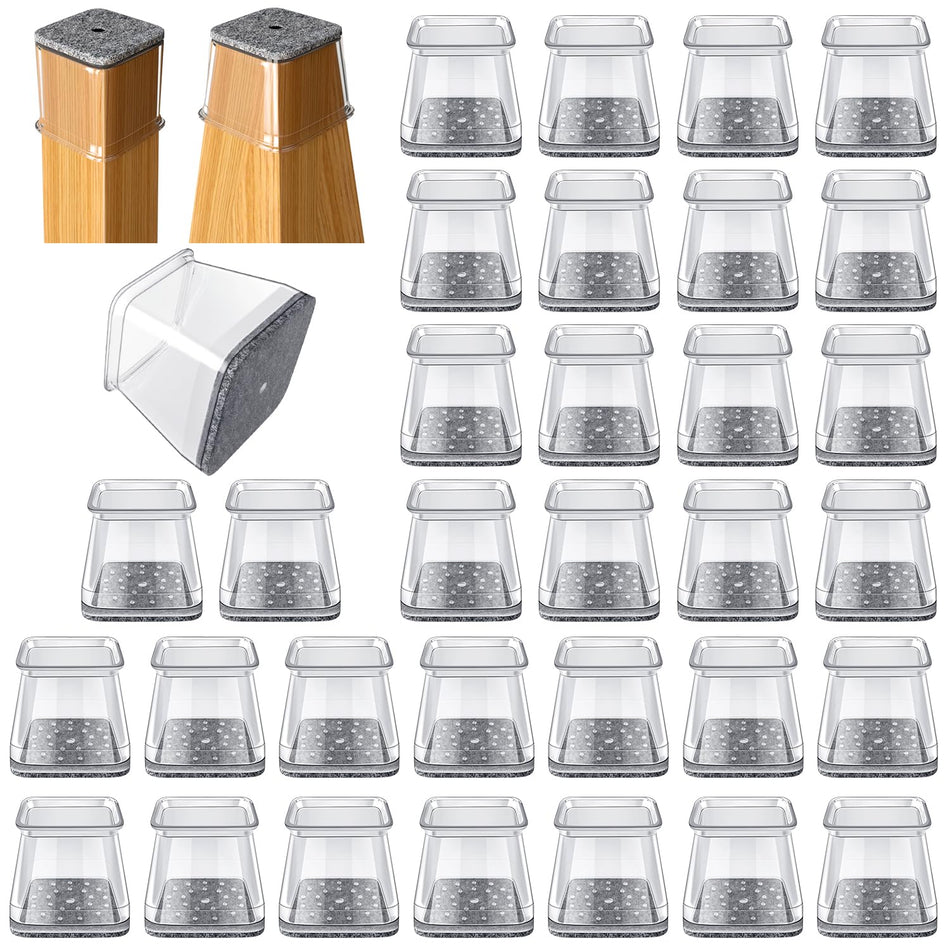 32 Pcs Chair Leg Protectors for Hardwood Floors, Silicone Felt Furniture Leg Cover Pad for Protecting Floors from Scratches and Noise, Smooth Moving, Large(Fit Round Diameter：1-5/16" to 2")