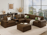 EASE MOOSE Modular Sectional Sofa, Leather Sectional Couch, Deep Brown