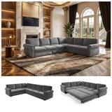 88" Sectional Couches for Living Room, 5-Seater Sofa Bed Chenille Pull Out Sofa Bed, Chesterfield L Shaped Sleeper Sofa, Oversized Pull Out Couch with Nailhead Trim King Size Sectional Sofa, DarkGray