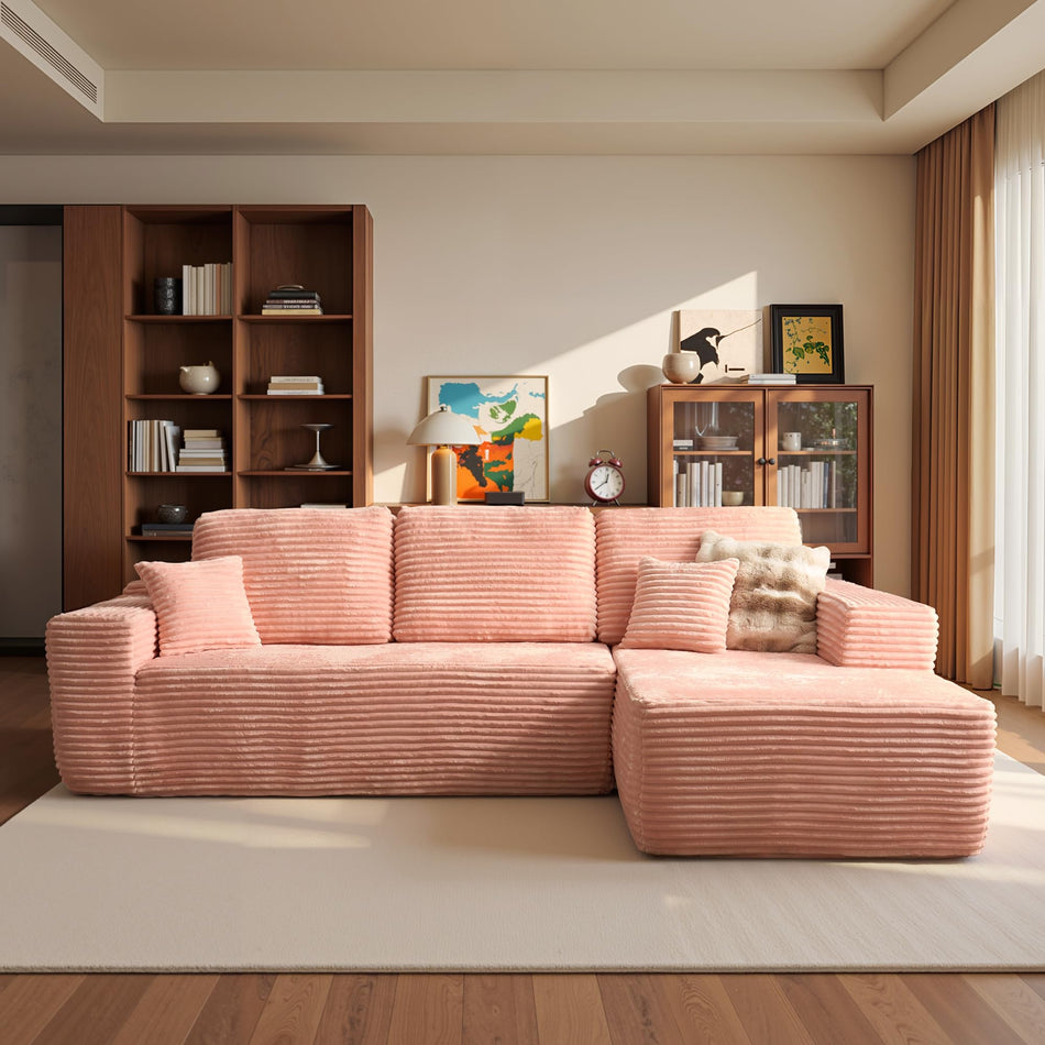ovios 104" Cloud Sectional Couch with L-Shape Chaise,Modern Modular Sofa with Deep Seat, Upholstered Couches for Living Room Bedroom,No Assembly Required, Grey (Plush Corduroy Fabric)