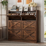 Maupvit Shoe Storage Cabinet with 2 Flip Drawers, Freestanding Shoe Organizer with Metal Legs for Entryway, Narrow Shoe Rack Cabinet, Rustic Brown