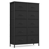 SONGMICS Dresser for Bedroom, Chest of Drawers, TV Stand, Steel, MDF, 5 Non-Woven Fabric Drawers, Storage Organizer Unit, Closet, Entryway, Ink Black and Ebony Black ULGS322B01S