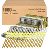 Therwen 1000 Count 3 Inch x 0.120 Inch Framing Nails, 21 Degree