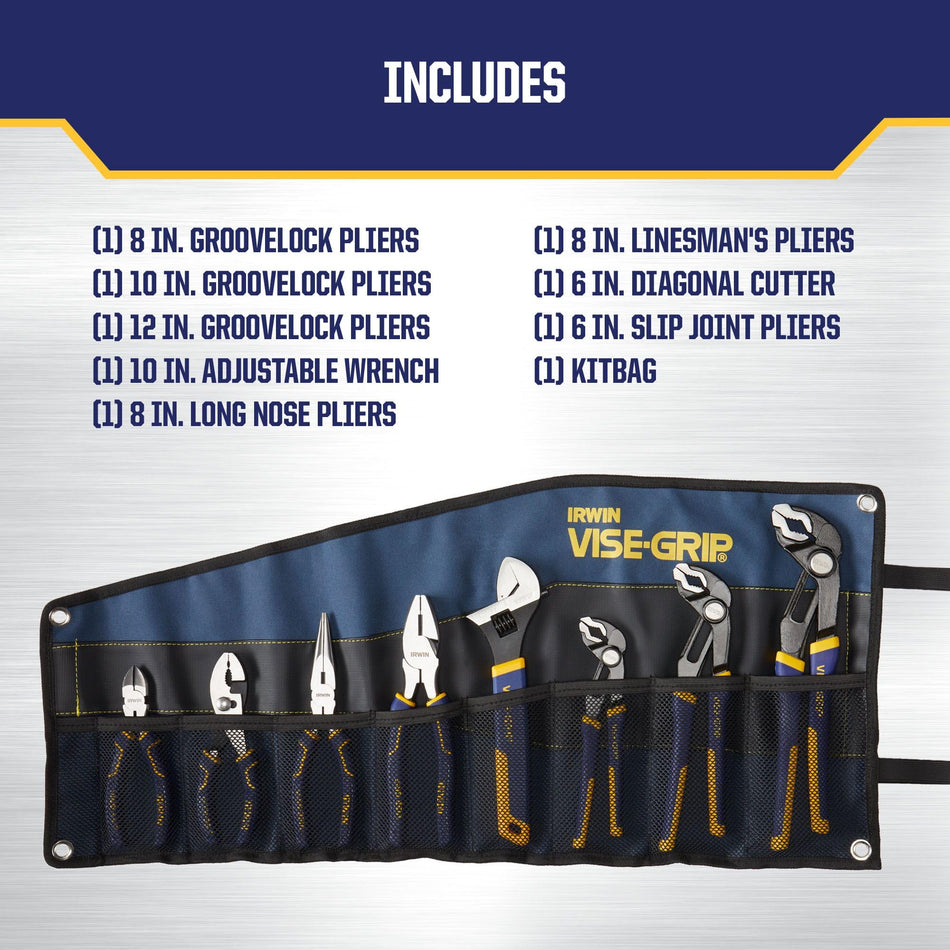IRWIN Tools VISE-GRIP GrooveLock Pliers Set, 8 Piece, 2078712