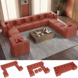 MONVANE Modular Sectional Cloud Couch for Living Room - 130'' 6 Seater Convertible Chenille Couches Set with Ottoman, No Assembly Compression Sofas, Comfy Floor Sofa with Memory Foam, Grey