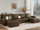 EASE MOOSE Modular Sectional Sofa, Leather Sectional Couch, Deep Brown