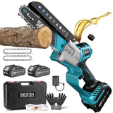 Seesii Mini Chainsaw, 6-inch Mini Chainsaw Cordless, Handheld Electric Power Chain Saw with 2 Batteries, for Tree Trimming Wood Cutting, Best Gifts for Father, Dad, Husband, Men