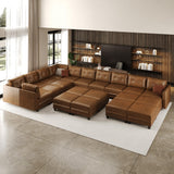 LLappuil Brown Leather Modular Sofa Sectional Couch with Storage