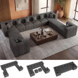MONVANE Modular Sectional Cloud Couch for Living Room - 130'' 6 Seater Convertible Chenille Couches Set with Ottoman, No Assembly Compression Sofas, Comfy Floor Sofa with Memory Foam, Grey
