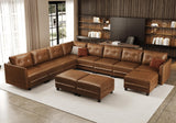 LLappuil Brown Leather Modular Sofa Sectional Couch with Storage
