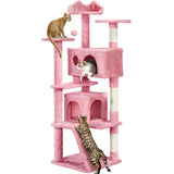 Yaheetech 54in Cat Tree, Multi-Level Cat Tower with Spacious Kitten-ear Perch, 2 Cozy Caves, Scratching Posts, Climbing Ladder, 2 Plush Balls, Durable Pet House Furniture for Indoor Kittens, Dark Gray