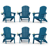 Plawdlik Folding Adirondack Chair with Cup Holder, HDPE All-Weather, Navy