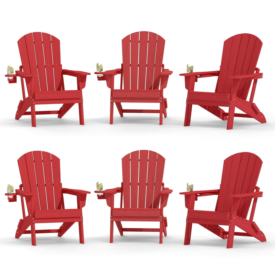 Plawdlik Folding Adirondack Chair with Cup Holder, HDPE All-Weather, Navy