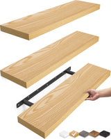 BAYKA Floating Shelves for Wall, Wall Mounted Rustic Wood Shelves for Bathroom, Bedroom, Living Room, Kitchen, Hanging Shelf for Books/Storage/Room Decor with 22lbs Capacity (Black, Set of 3, 15.7in)