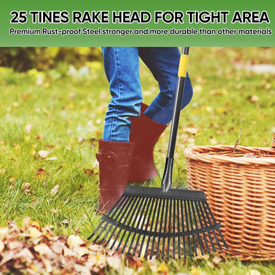 Garden Leaf Rakes, 6FT Rakes for Lawns Heavy Duty 25 Metal Tines 18.5 inch Wide, Adjustable Steel Handle, Rakes for Leaves, Gathering Shrub, Grass, Flower Beds