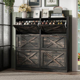 Maupvit Shoe Storage Cabinet with 2 Flip Drawers, Freestanding Shoe Organizer with Metal Legs for Entryway, Narrow Shoe Rack Cabinet, Rustic Brown