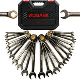 22-Piece Ratcheting Wrench Set, Flex Head Combination Wrenches Set with Organizer Box, Metric 8-19mm and SAE 1/4" to 3/4" Size, 12 Points 72-Teeth, Nickel Plating