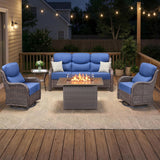Luxury Swivel Rocker Chairs Fire Pit Set with 6" Thick Cushion 10 piece Wicker Outdoor Patio Chair with Sofa and Ottoman,Comfortable High Back Outdoor Patio Furniture Set - Brown | Gray