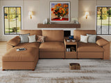EASE MOOSE Modular Sectional Sofa, Leather Sectional Couch, Deep Brown