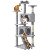 Yaheetech 54in Cat Tree, Multi-Level Cat Tower with Spacious Kitten-ear Perch, 2 Cozy Caves, Scratching Posts, Climbing Ladder, 2 Plush Balls, Durable Pet House Furniture for Indoor Kittens, Dark Gray