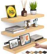 BAYKA Floating Shelves for Wall, Wall Mounted Rustic Wood Shelves for Bathroom, Bedroom, Living Room, Kitchen, Hanging Shelf for Books/Storage/Room Decor with 22lbs Capacity (Black, Set of 3, 15.7in)