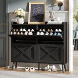Maupvit Shoe Storage Cabinet with 2 Flip Drawers, Freestanding Shoe Organizer with Metal Legs for Entryway, Narrow Shoe Rack Cabinet, Rustic Brown