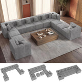 MONVANE Modular Sectional Cloud Couch for Living Room - 130'' 6 Seater Convertible Chenille Couches Set with Ottoman, No Assembly Compression Sofas, Comfy Floor Sofa with Memory Foam, Grey