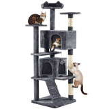 Yaheetech 54in Cat Tree, Multi-Level Cat Tower with Spacious Kitten-ear Perch, 2 Cozy Caves, Scratching Posts, Climbing Ladder, 2 Plush Balls, Durable Pet House Furniture for Indoor Kittens, Dark Gray