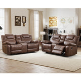 ANJ 3-Piece Manual Reclining Sofa Set, Premium Genuine Leather Reclining Sofas, Include Single Recliner Chair & 2 Loveseat Reclining Couch with Hidden Storage and Cup Holders, Dark Brown