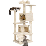 Yaheetech 54in Cat Tree, Multi-Level Cat Tower with Spacious Kitten-ear Perch, 2 Cozy Caves, Scratching Posts, Climbing Ladder, 2 Plush Balls, Durable Pet House Furniture for Indoor Kittens, Dark Gray