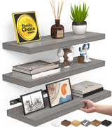 BAYKA Floating Shelves for Wall, Wall Mounted Rustic Wood Shelves for Bathroom, Bedroom, Living Room, Kitchen, Hanging Shelf for Books/Storage/Room Decor with 22lbs Capacity (Black, Set of 3, 15.7in)