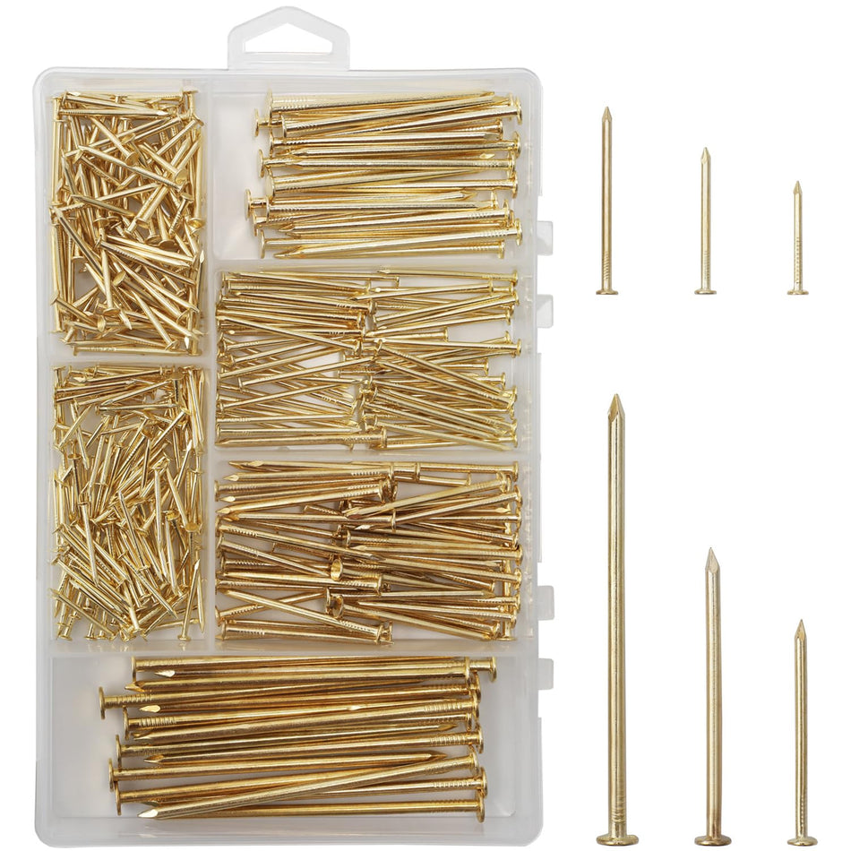 376PCS Nails & Hammer Set, 8oz Hammer, 6 Nail Sizes for Hanging Pictures