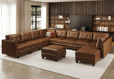 LLappuil Brown Leather Modular Sofa Sectional Couch with Storage