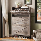 Maupvit Shoe Storage Cabinet with 2 Flip Drawers, Freestanding Shoe Organizer with Metal Legs for Entryway, Narrow Shoe Rack Cabinet, Rustic Brown