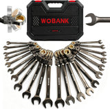 22-Piece Ratcheting Wrench Set, Flex Head Combination Wrenches Set with Organizer Box, Metric 8-19mm and SAE 1/4" to 3/4" Size, 12 Points 72-Teeth, Nickel Plating