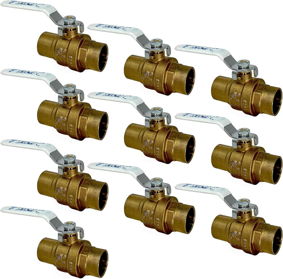 [10-Pack] PROCURU 3/4-Inch Sweat (CxC) Heavy Duty Brass Ball Valve, Full Port, 600 WOG, LF Certified Safe (3BC075-10P)