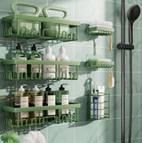 Veken Rustproof & Waterproof Shower Caddy 6-Pack, No Drilling Adhesive Shelves Rack with Soap Holder, Large Capacity Bathroom Organizers and Storage, Wall-Mounted Kitchen & Home Decor