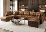 LLappuil Brown Leather Modular Sofa Sectional Couch with Storage