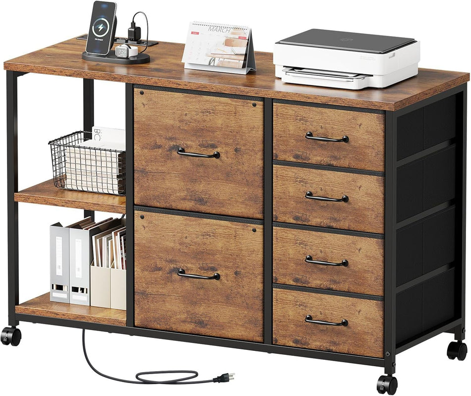 Maihail 6 Drawer File Cabinet with Charging Station and Open Storage Shelf
