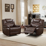 ANJ 3-Piece Manual Reclining Sofa Set, Premium Genuine Leather Reclining Sofas, Include Single Recliner Chair & 2 Loveseat Reclining Couch with Hidden Storage and Cup Holders, Dark Brown