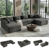MONVANE Modular Sectional Cloud Couch for Living Room - 130'' 6 Seater Convertible Chenille Couches Set with Ottoman, No Assembly Compression Sofas, Comfy Floor Sofa with Memory Foam, Grey