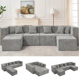 MONVANE Modular Sectional Cloud Couch for Living Room - 130'' 6 Seater Convertible Chenille Couches Set with Ottoman, No Assembly Compression Sofas, Comfy Floor Sofa with Memory Foam, Grey
