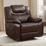 ANJ 3-Piece Manual Reclining Sofa Set, Premium Genuine Leather Reclining Sofas, Include Single Recliner Chair & 2 Loveseat Reclining Couch with Hidden Storage and Cup Holders, Dark Brown