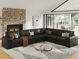 EASE MOOSE Modular Sectional Sofa, Leather Sectional Couch, Deep Brown