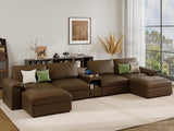 EASE MOOSE Modular Sectional Sofa, Leather Sectional Couch, Deep Brown