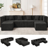 MONVANE Modular Sectional Cloud Couch for Living Room - 130'' 6 Seater Convertible Chenille Couches Set with Ottoman, No Assembly Compression Sofas, Comfy Floor Sofa with Memory Foam, Grey